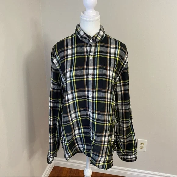 L.L. Bean Signature Linen Plaid Button-Down Shirt Slim Fit Medium - Picture 3 of 12